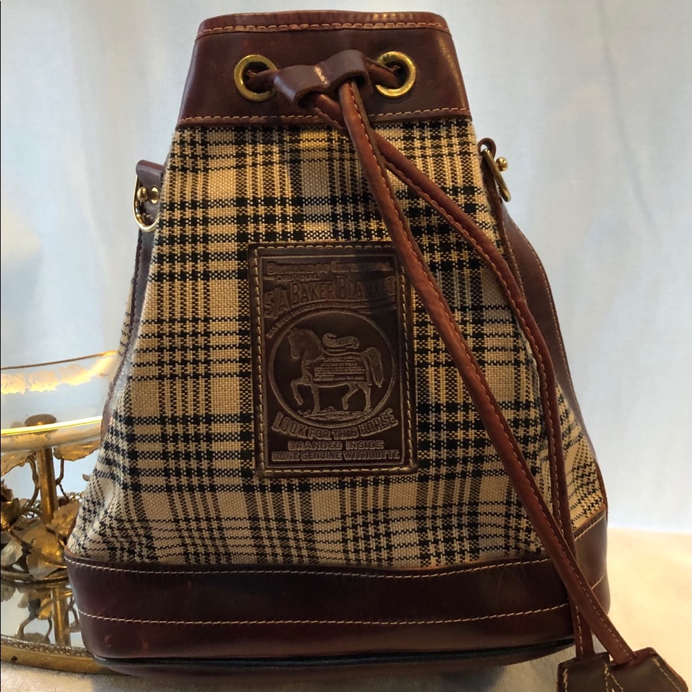 5/A Baker Blanket Plaid Horse Brown Leather Purse